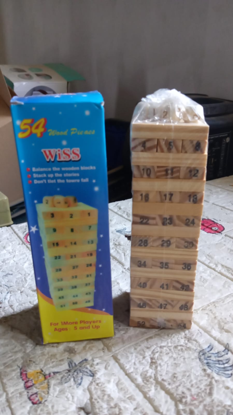 54 Pcs Blocks 4 Dices Wooden Tumbling Stacking Building 54 Pcs Blocks 4 Dices Wooden Tumbling Stacking Building